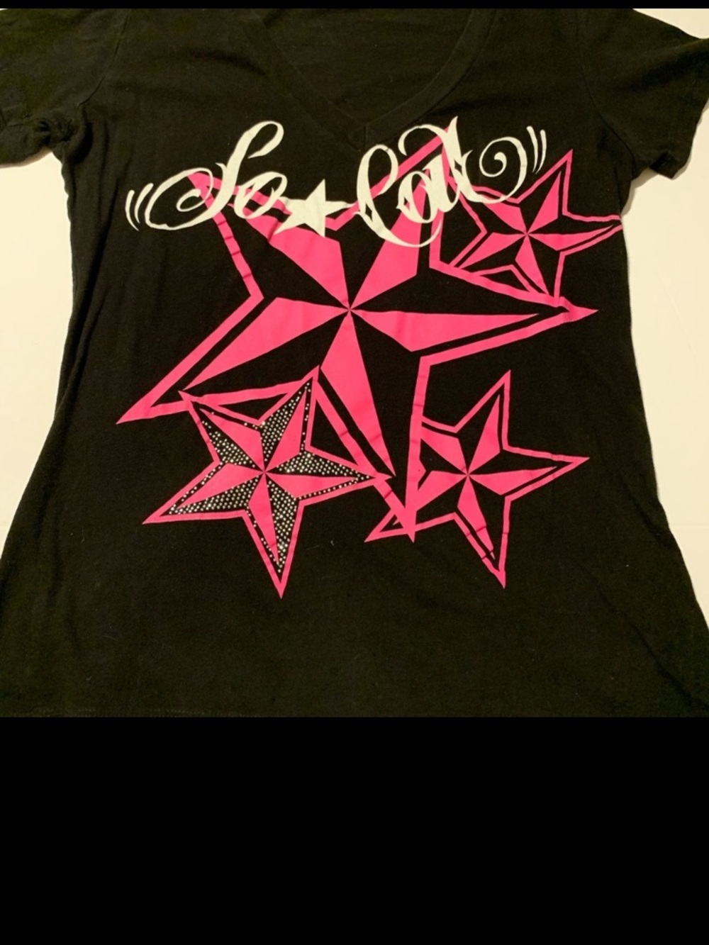 Y2K So Cal Pink Star Rhinestone Graphic Tee Black XL